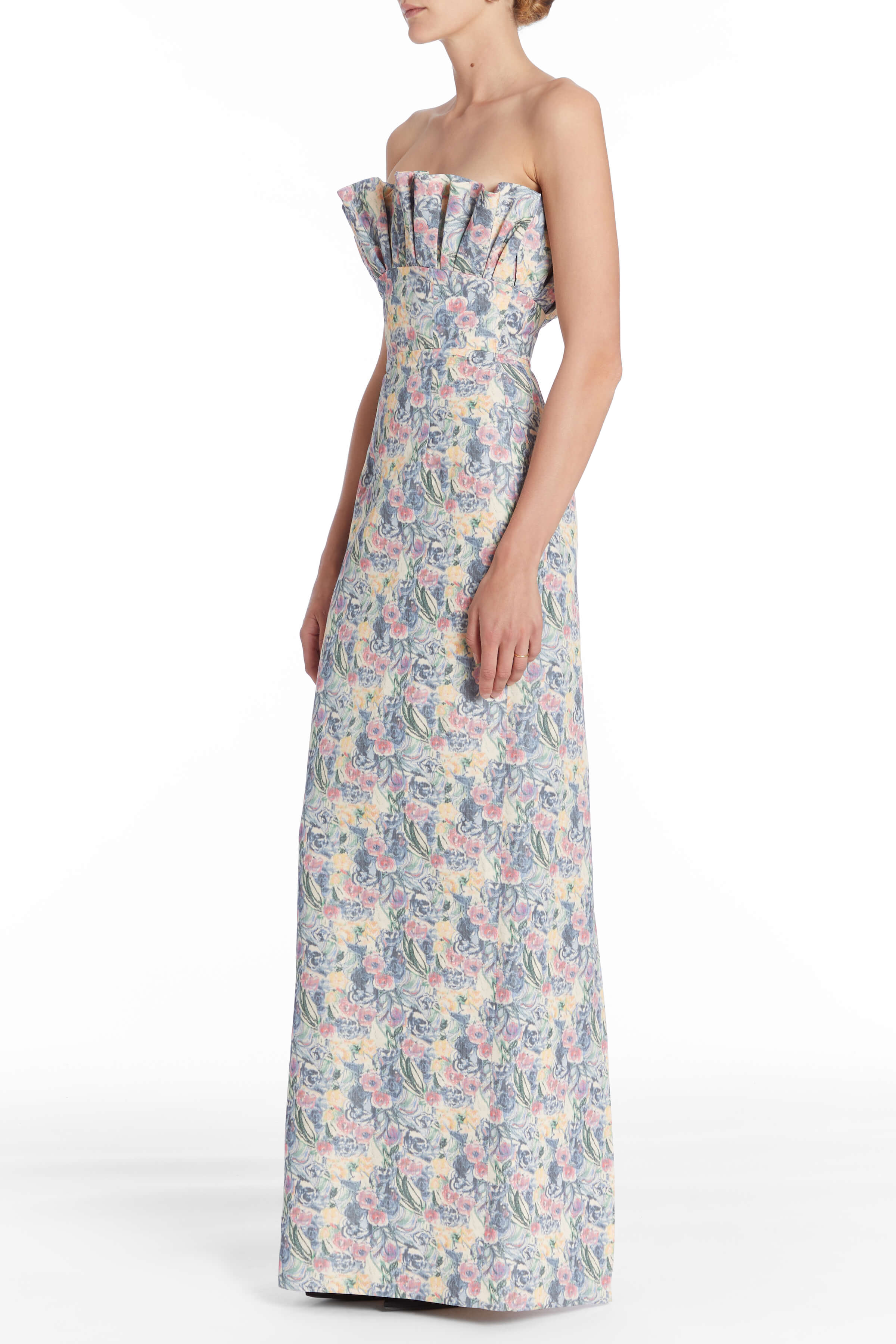 Demetra Floral Ruffled Bodice Gown