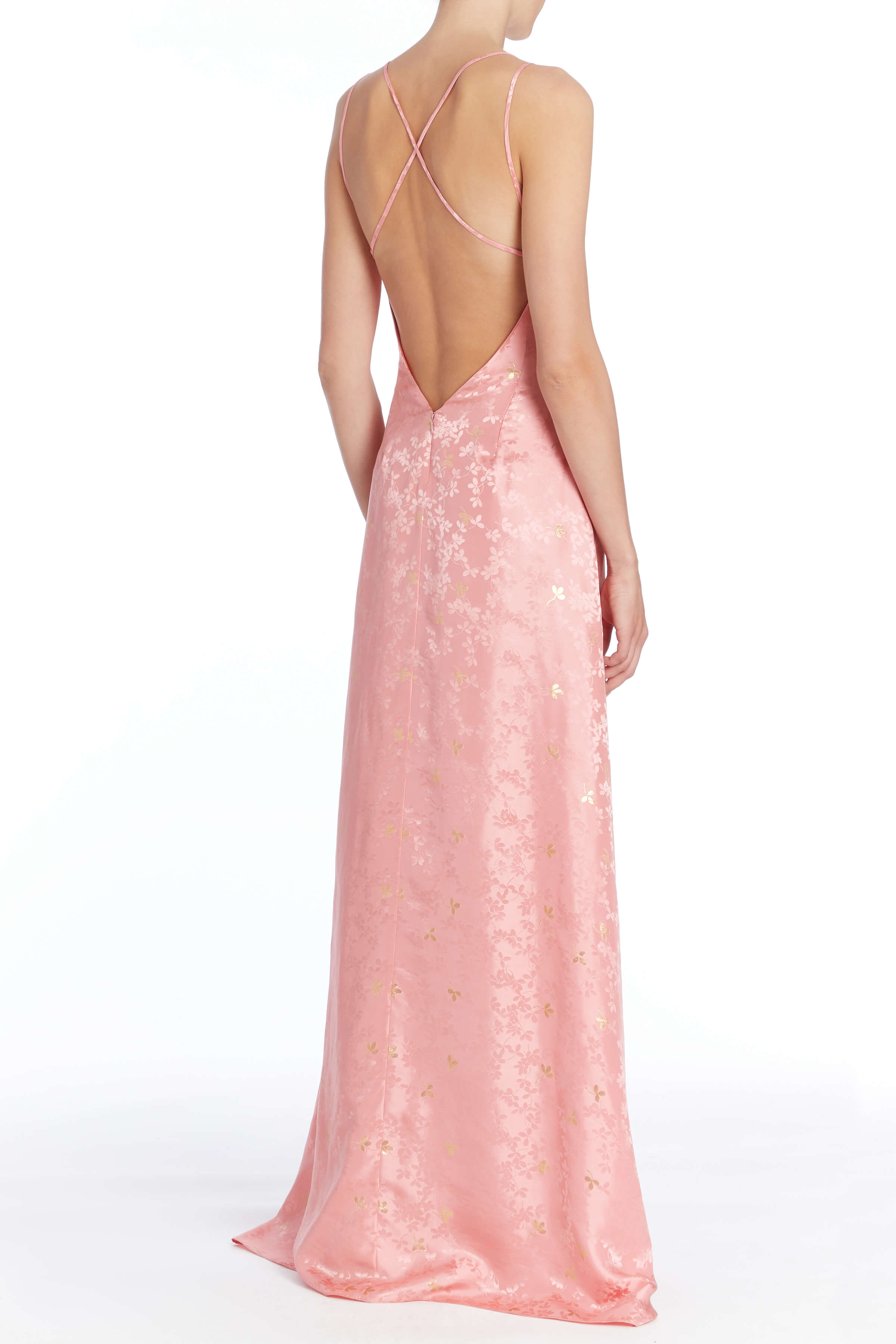 Phoenix Pink Floral Backless Gown