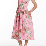 Giorgia Pink Floral Ikat Midi Dress