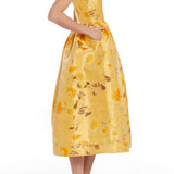 Apple Gold Floral Brocade Midi Dress