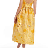 Apple Gold Floral Brocade Midi Dress