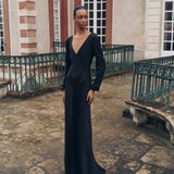 Della Long Sleeve Fringe Gown
