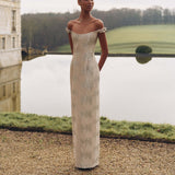 Yolanda Wavy Gold Brocade Gown