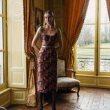 Acacia Burgundy Floral Brocade Corset Dress