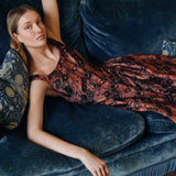 Opal Burgundy Floral Brocade Drop Waist Dress