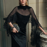 Gillian Georgette Scarf With Floral Embroidered Edges