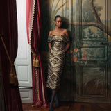 Gloria Metallic Jacquard Off-The-Shoulder Dress