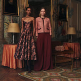 Rousseau Burgundy Floral Brocade Midi Dress