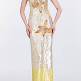 Esperanza Saffron Sequin Strapless Gown