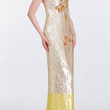 Esperanza Saffron Sequin Strapless Gown