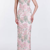 Odessa Light Pink Brocade Column Gown