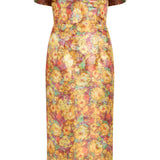 Gloria Golden Metallic Floral Brocade Midi Dress