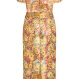 Gloria Golden Metallic Floral Brocade Midi Dress