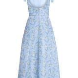 Serafina Blue Floral Ikat Midi Dress