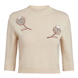 Posy Off White Sweater With Floral Beaded Patches