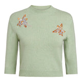 Posy Pistachio Sweater With Floral Beaded Patches