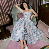 Rousseau Watercolor Floral Ikat Midi Dress