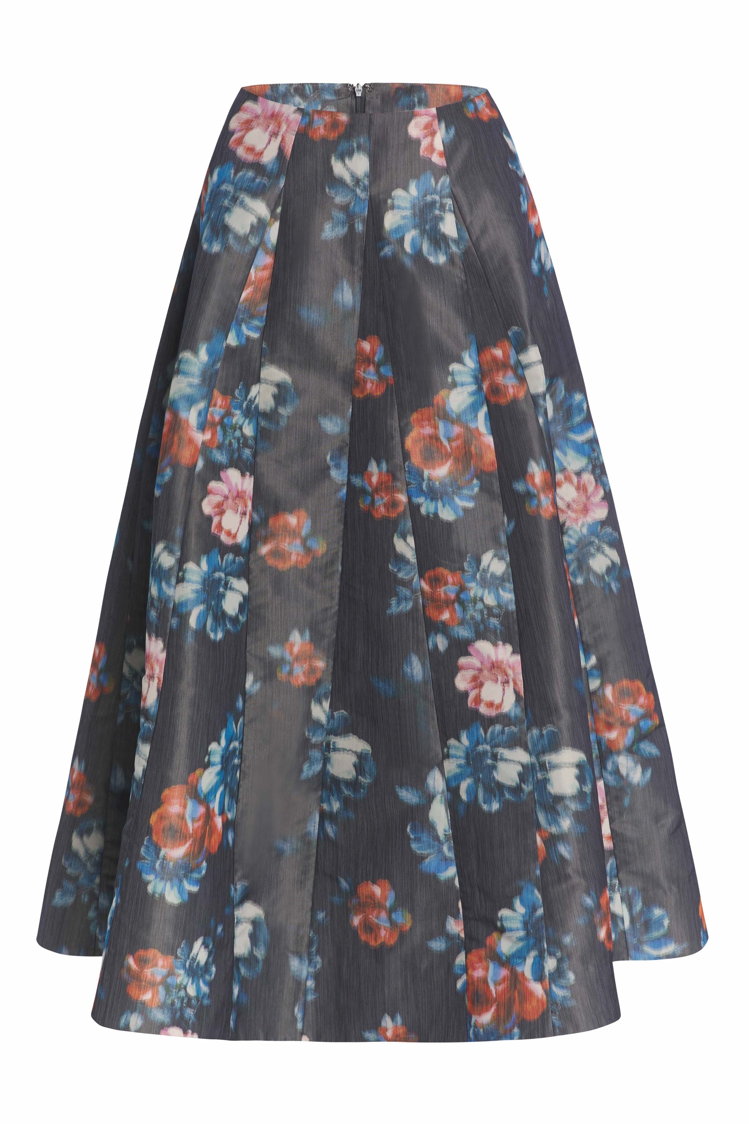 Marjorie Dark Floral Ikat Full Skirt
