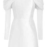 Mia White Silk Mini Dress With Neckline Drape