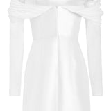 Mia White Silk Mini Dress With Neckline Drape