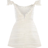 Scarlett Pleated Off-The-Shoulder Mini Dress in Duchess Satin