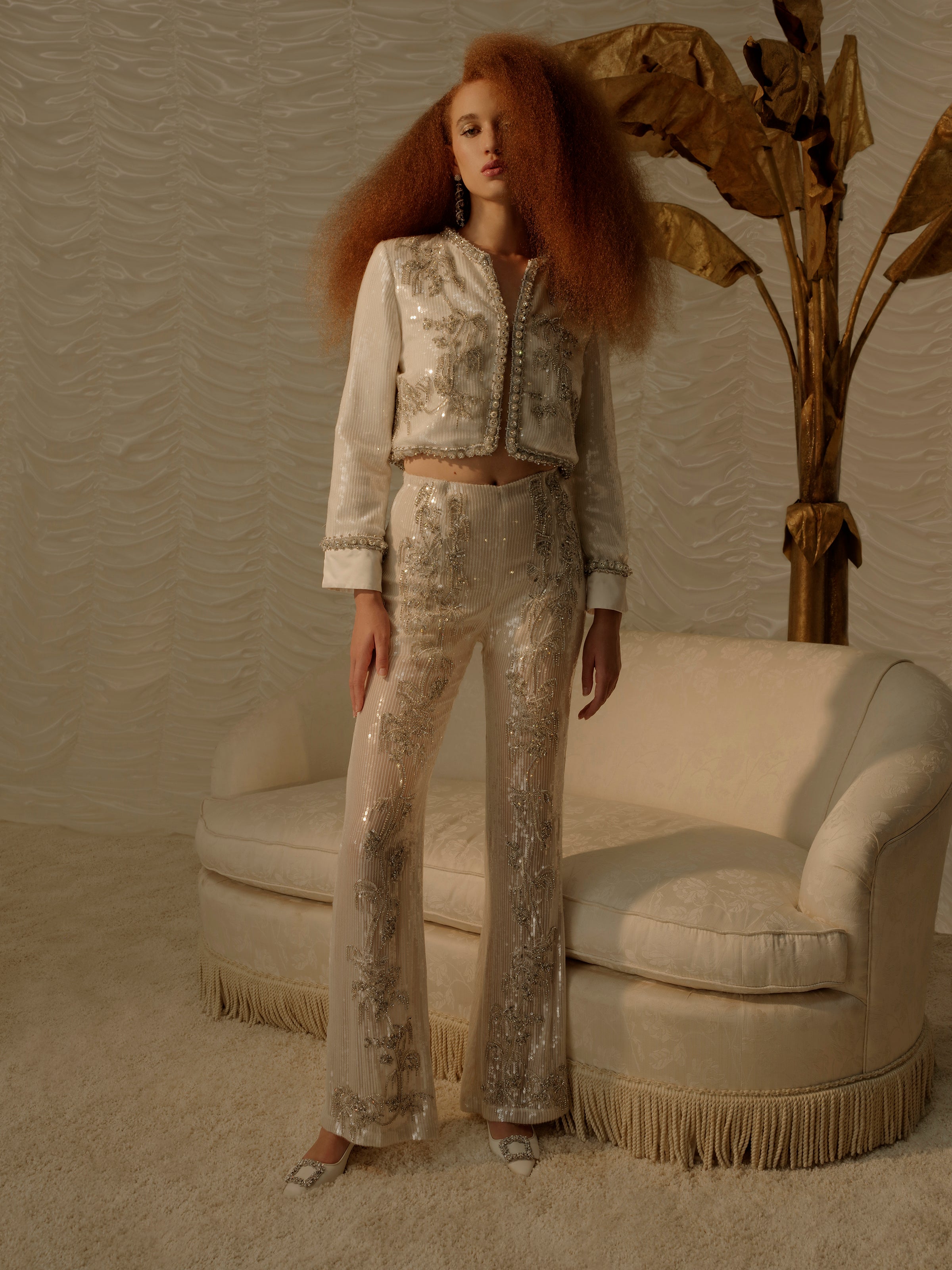 Ines Crystal-Trimmed Sequin Pants