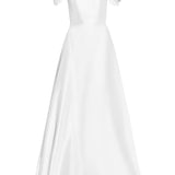 Edith White Silk Asymmetric Drape Shoulder Gown