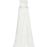 Francoise White Silk V Neck Halter Gown With Train