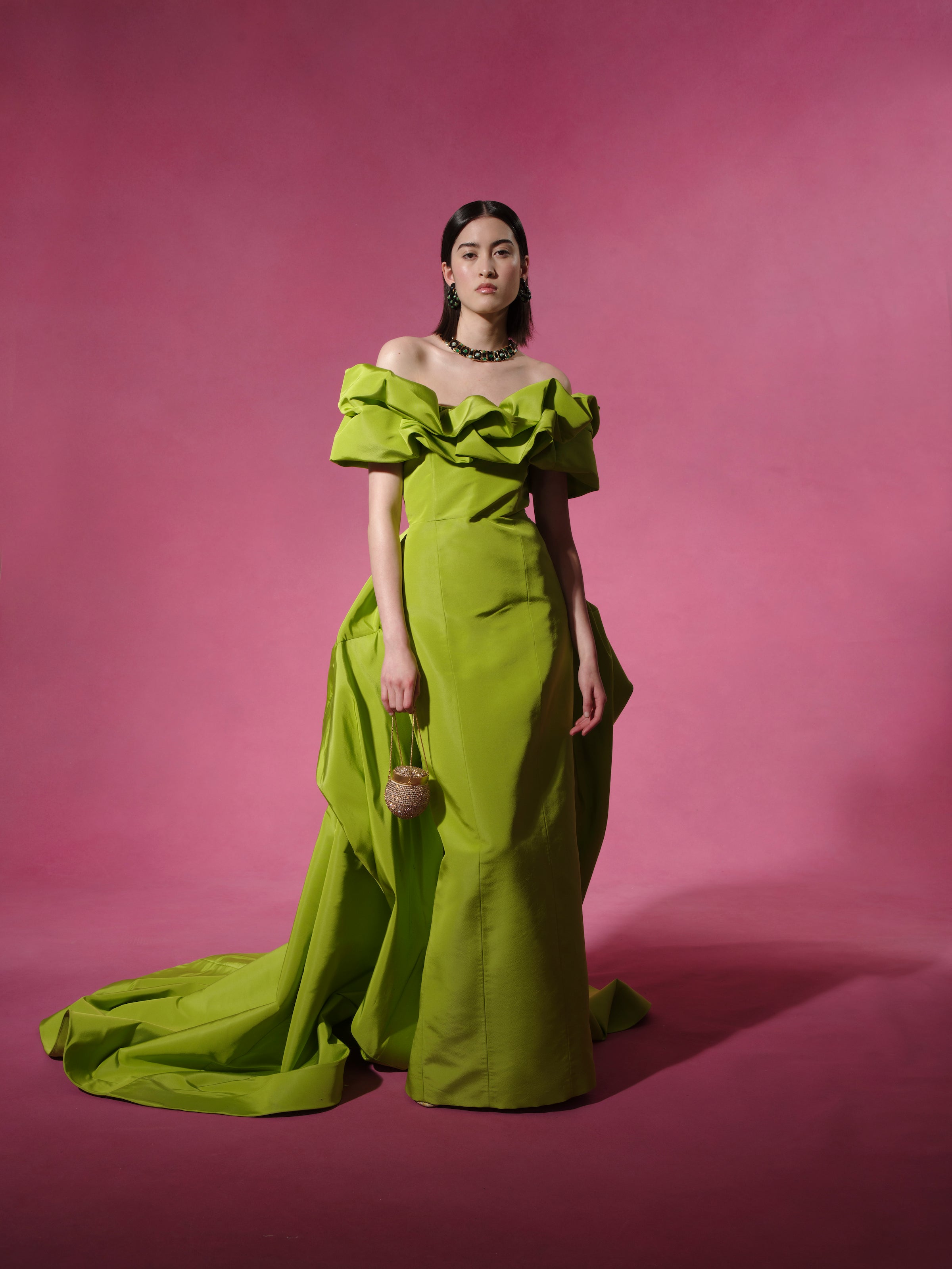 Etta Chartreuse Ruffle Gown