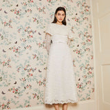 Vera White Lace Capelet Dress With Scalloped Hem