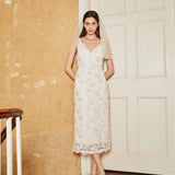 Bianca Beaded Lace Shift Dress With Side Slit