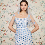 Lulu White Silk Mini Dress With Blue Daisy Beading