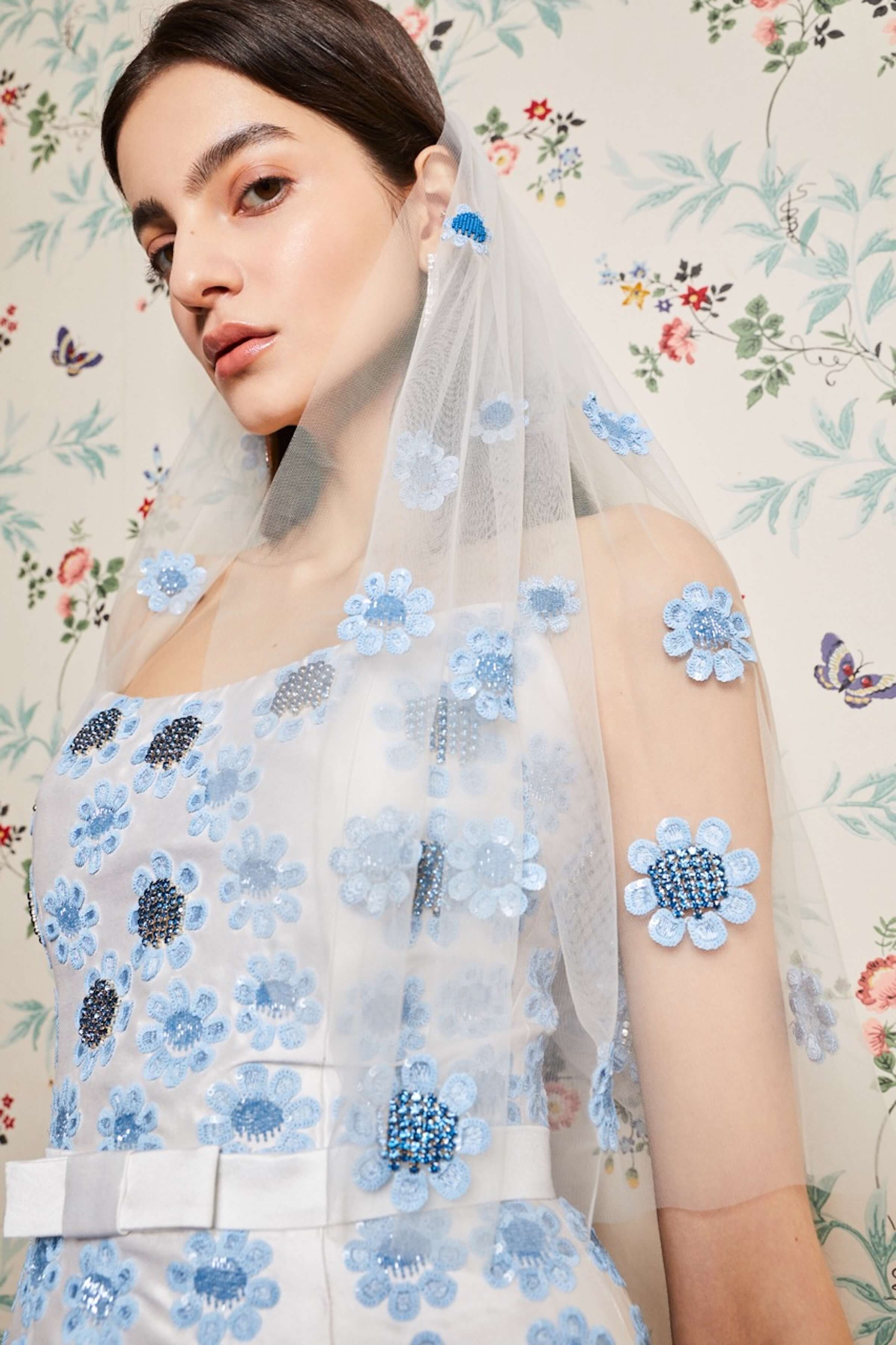 Bailey Blue Embroidered Blusher Veil