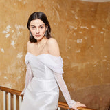 Mia White Silk Mini Dress With Neckline Drape