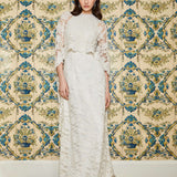 Garland Beaded White Lace Cape with Scalloped Hem