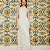 Sophia White Lace Halter Gown