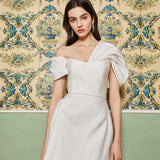 Maya White Silk Asymmetric Mini Dress