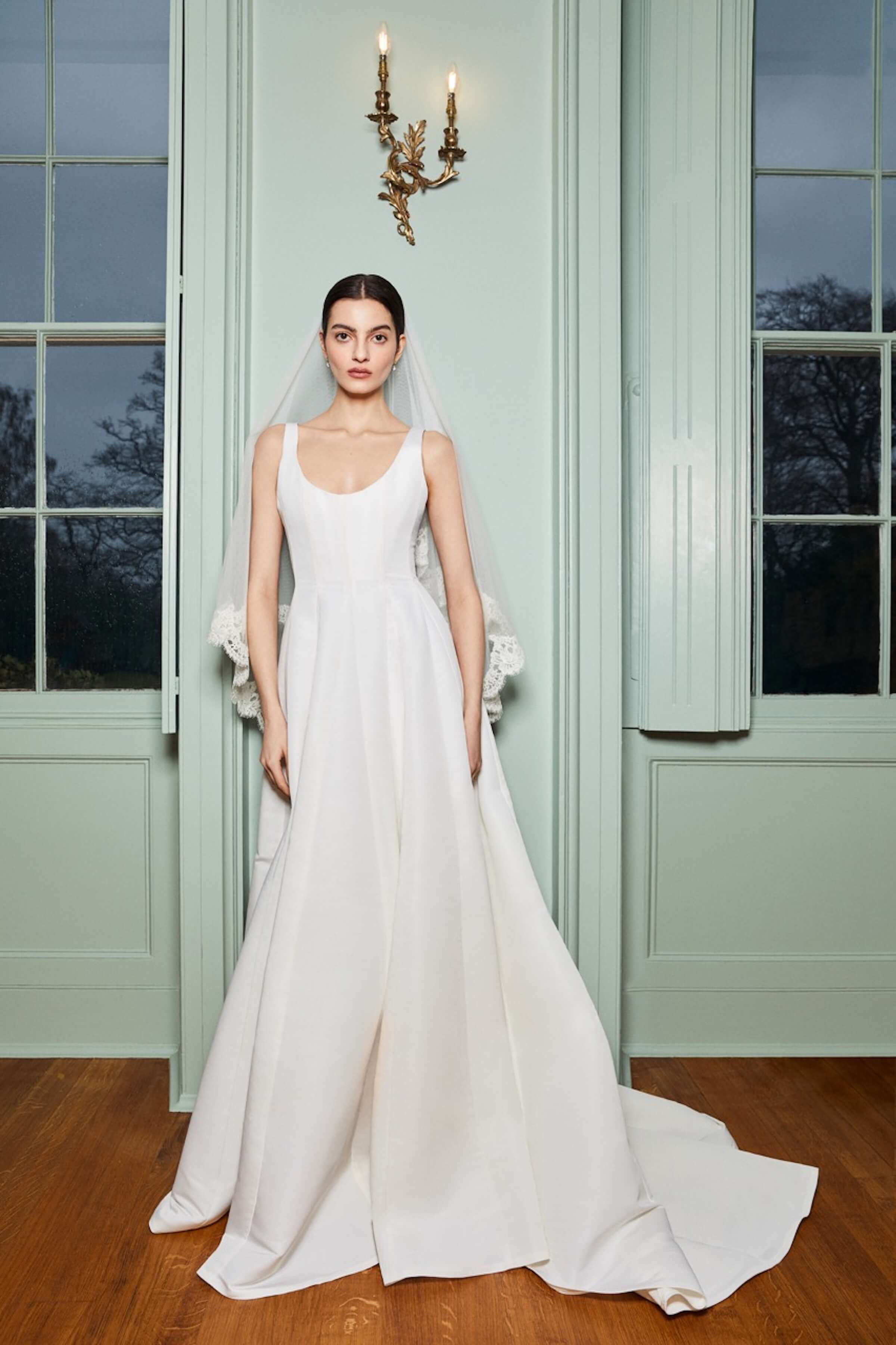 Guinevere White Silk Paneled Gown