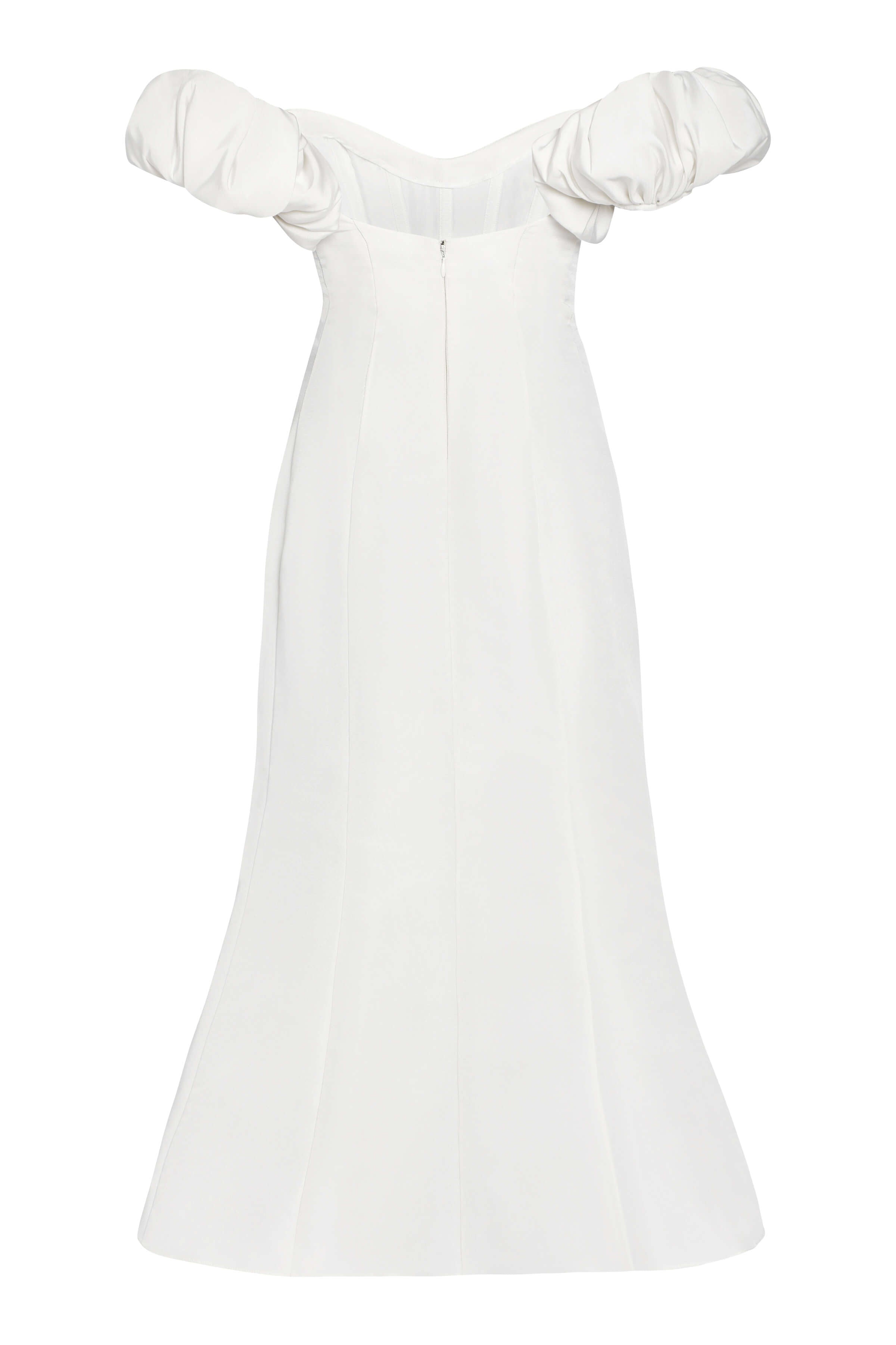 Maria White Silk Dress with Puff Sleeves