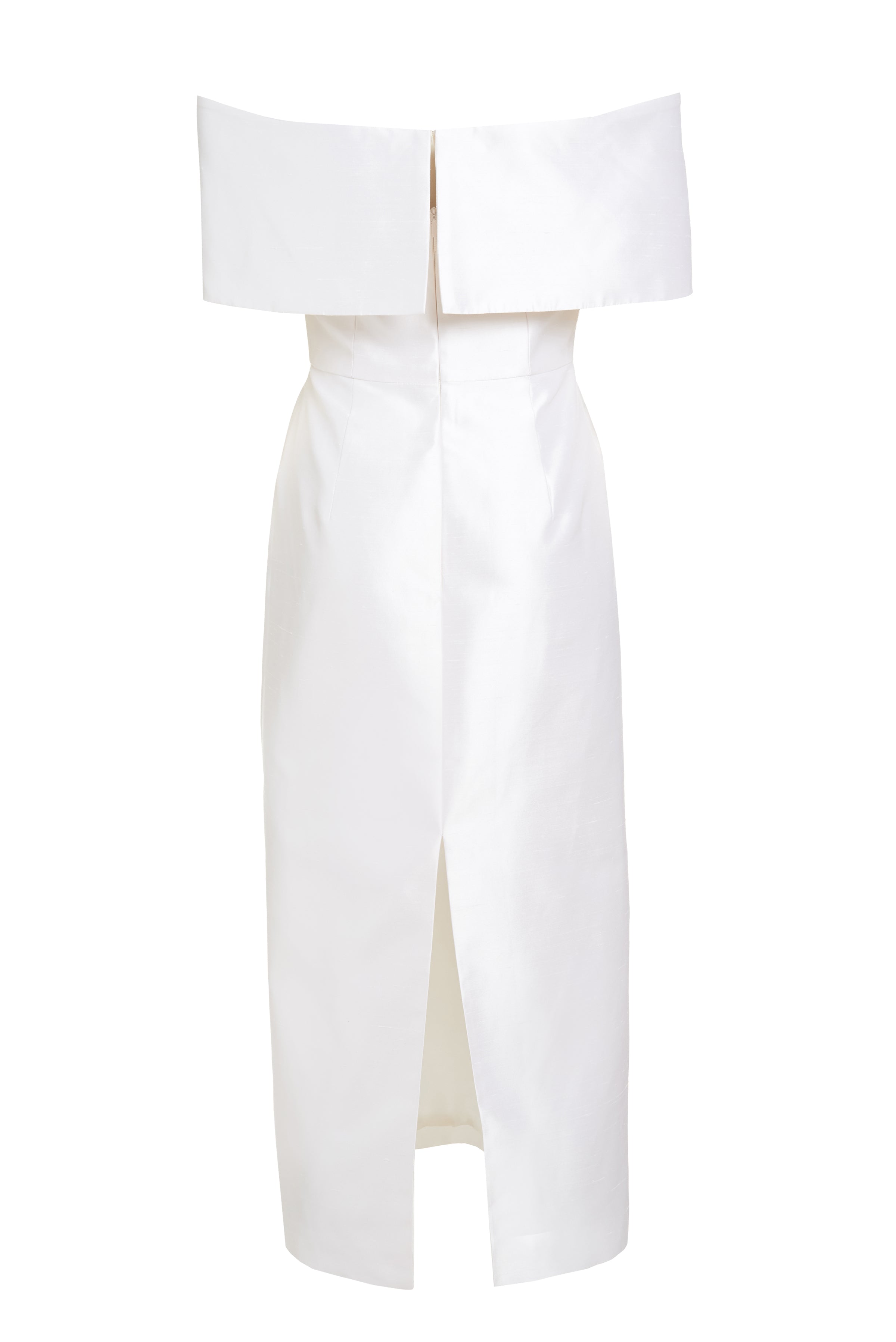 Eveline Off-the-Shoulder White Satin Dupioni Dress