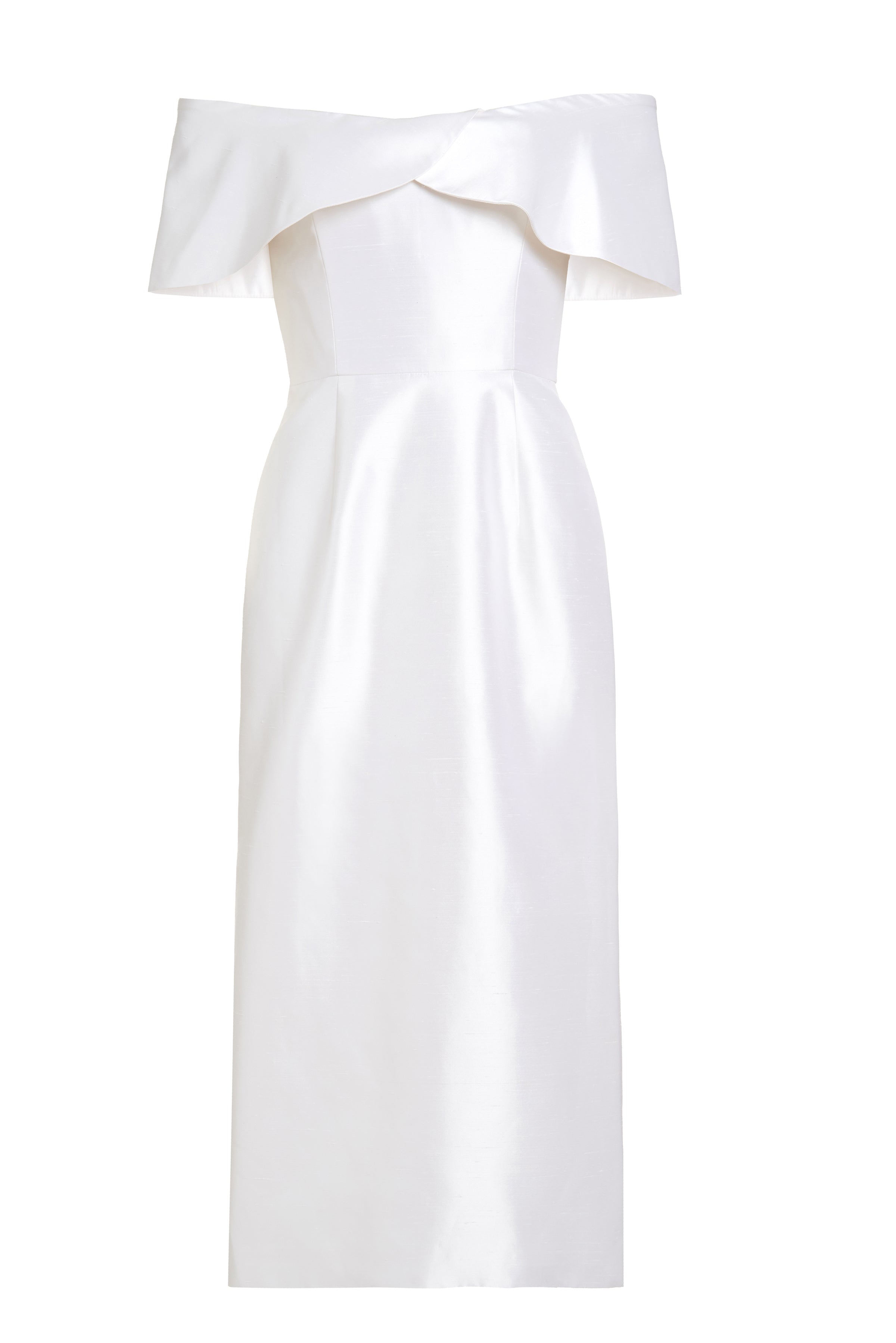 Eveline Off-the-Shoulder White Satin Dupioni Dress
