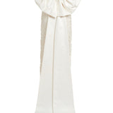 Evora Pearl Beaded White Lace Gown with Large Detachable Bow
