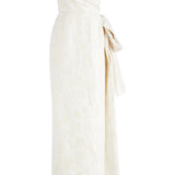 Lena Strapless Draped Corset Bodice Gown in Ivory Floral Brocade