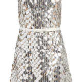 Vivienne Silver Paillette Mini Dress with Scalloped Hem and Detachable Bow Belt