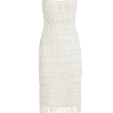 Virginie Ivory Handbeaded Macrame Corset Dress with Fringe Hem