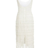 Virginie Ivory Handbeaded Macrame Corset Dress with Fringe Hem