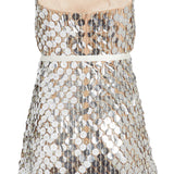 Vivienne Silver Paillette Mini Dress with Scalloped Hem and Detachable Bow Belt