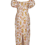 Yvette Pink and Gold Floral Brocade Midi Dress