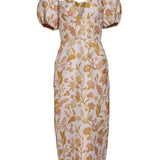 Yvette Pink and Gold Floral Brocade Midi Dress
