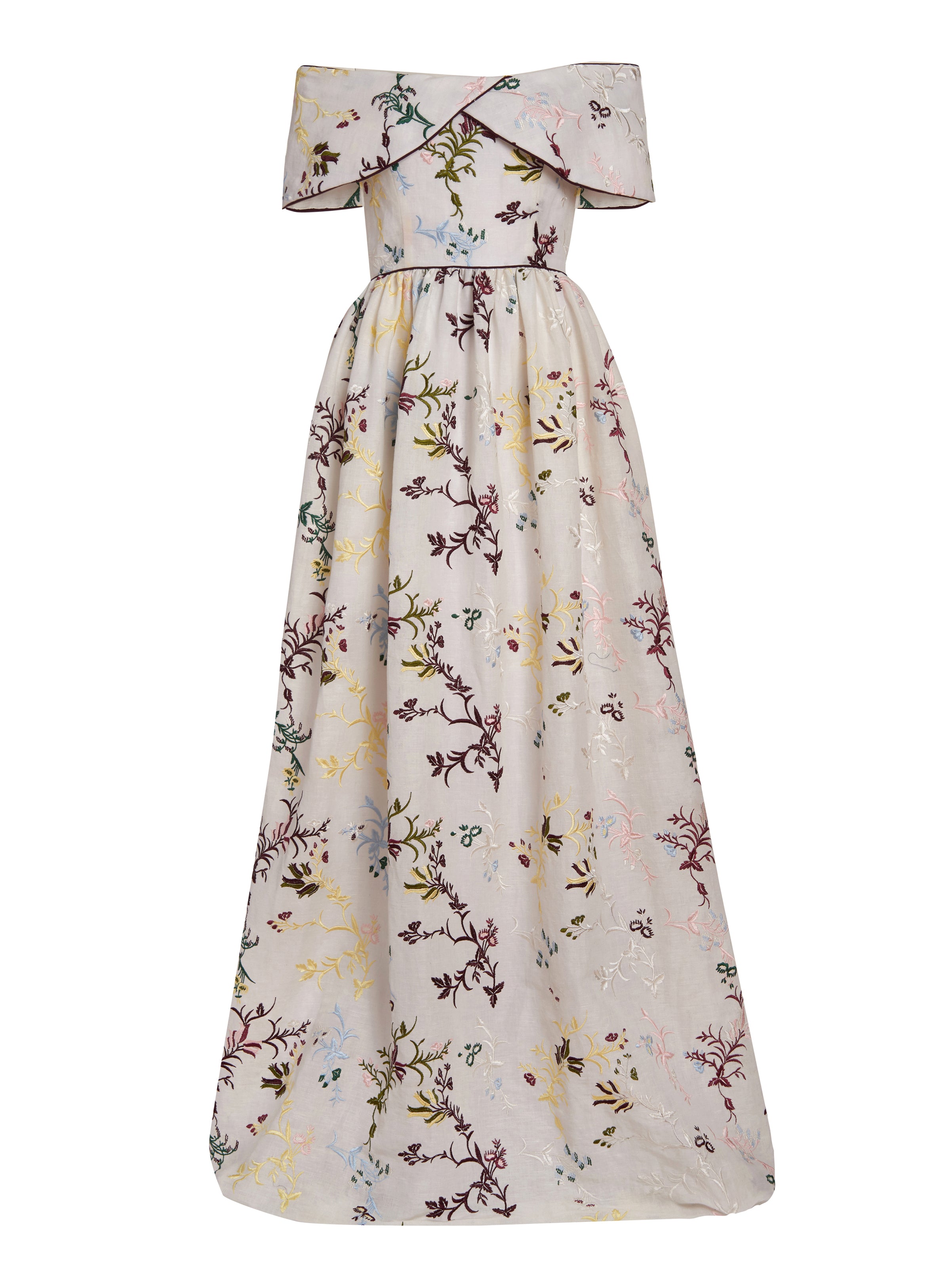 Louise Floral-Embroidered Linen Gown